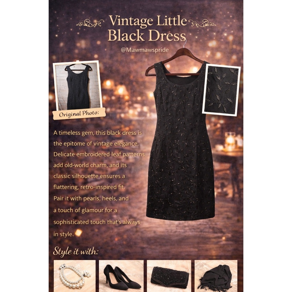 VINTAGE Little Black Dress Size 8 z Embossed Career 70s Dress 261